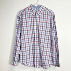 J McLaughlin Button Down Shirt Mens Size Large Blue Red Plaid Cotton Blend